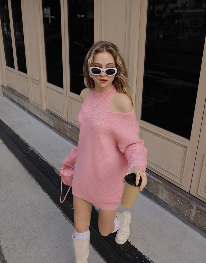 Off-Shoulder Knitted Long Sweater