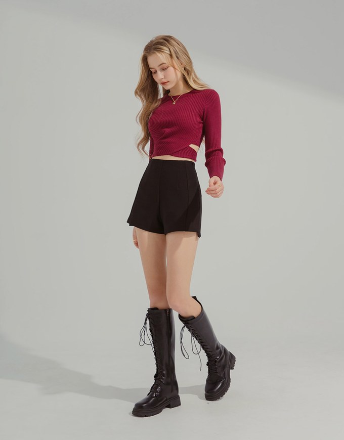 Cross Side Hollow Knitted Top