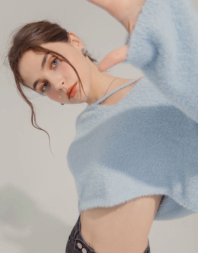 2WAY Hollow Fleece Knitted Top