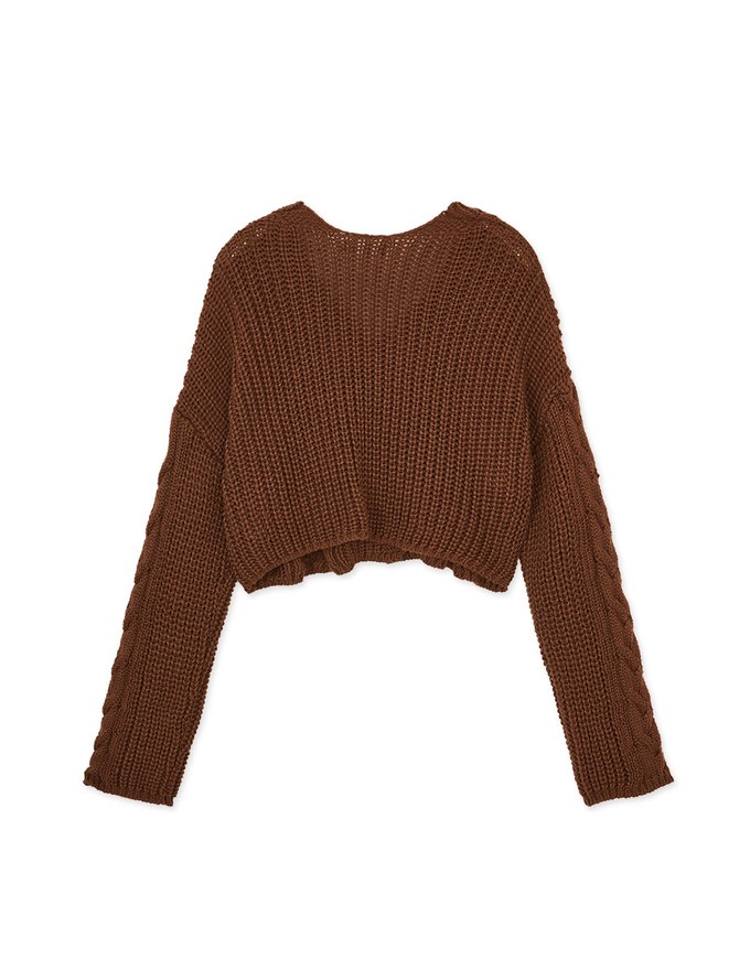 V Neck Solid Twist Knit Top