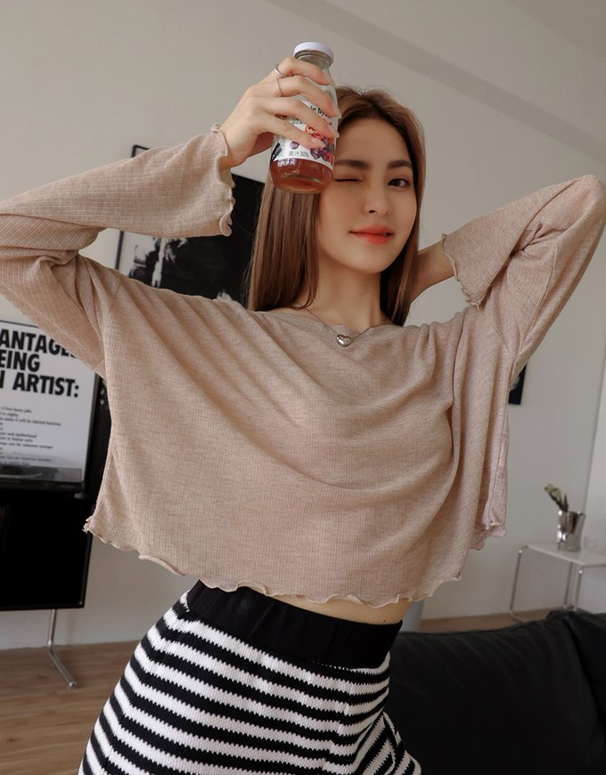 Lettuce Hem Sheer Long Sleeve Top