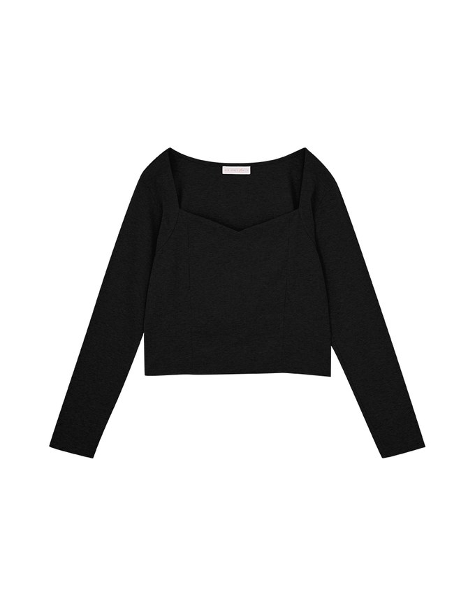 Comfortable Heart-shaped Collar Ribbed Top