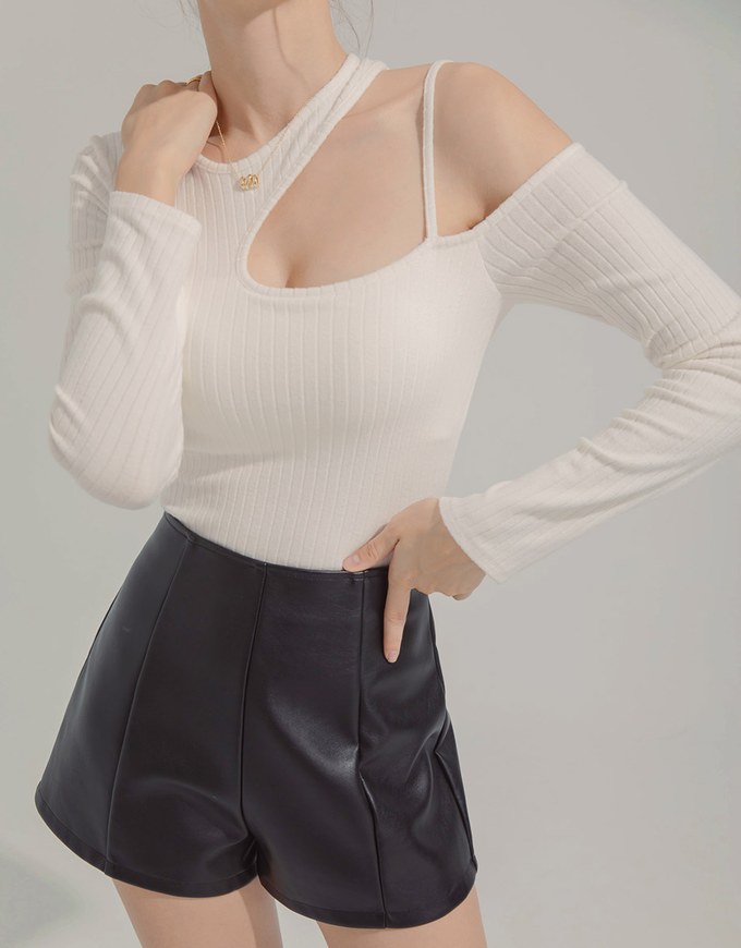 One-shoulder Hollow Ribbed Top (With Padding)