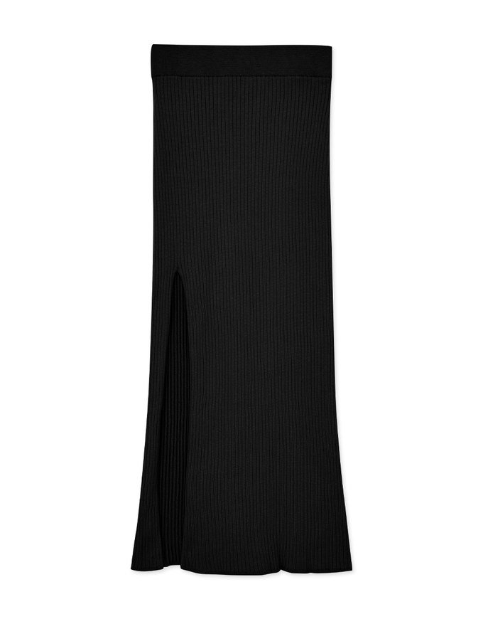 Side Slits Hip Wrap Knit Long Skirt