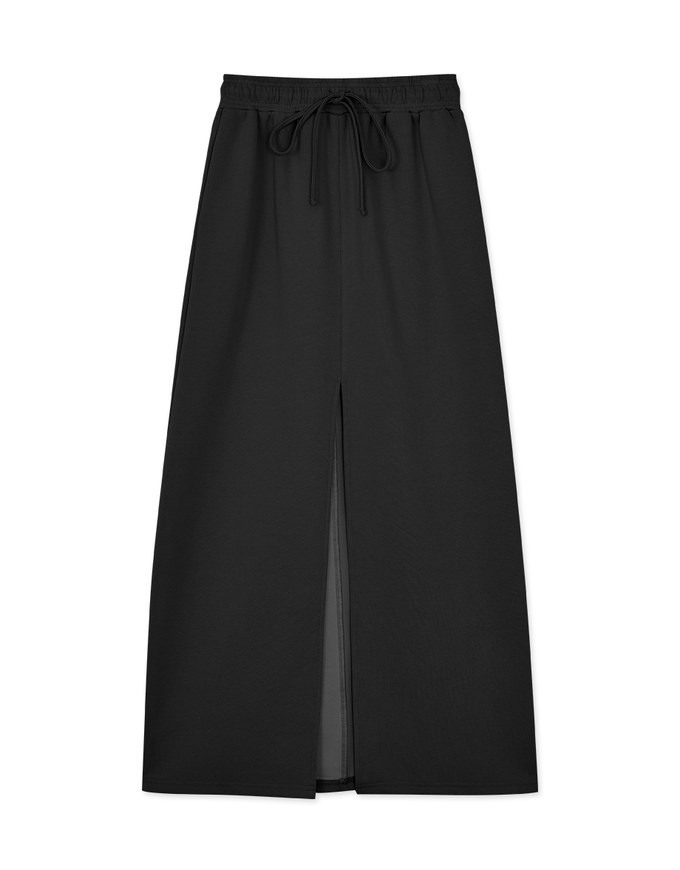 Cotton Drawstring Front Slit Maxi Skirt