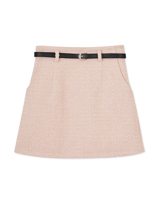 Glitter Tweed Mini Skirt (With Belt)