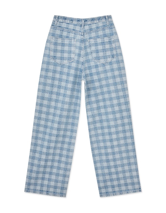 Checkerboard Denim Wide Pants