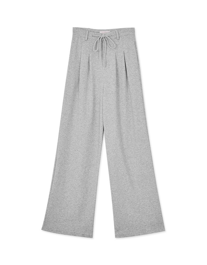 Drawstring Cotton Pleated Long Pants