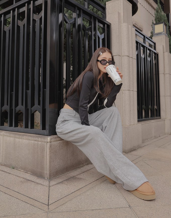 Drawstring Cotton Pleated Long Pants