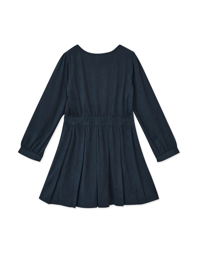 V Neck Fleece Pleated Mini Dress