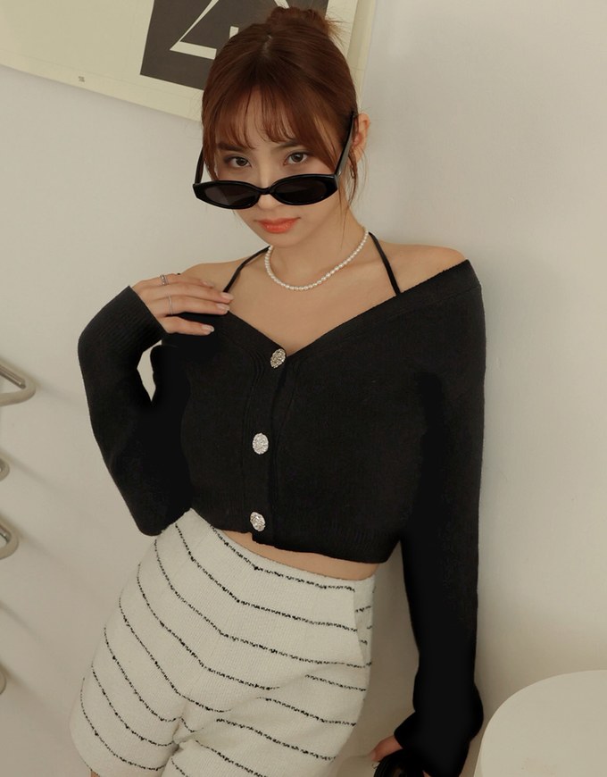 Neck Strappy Knitted Top