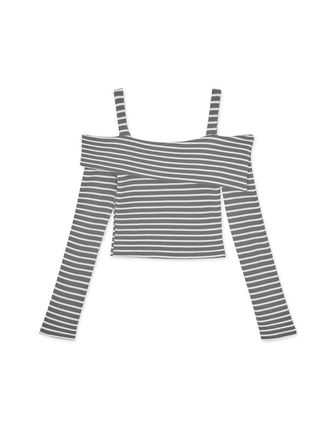 Off Shoulder Lapel Striped Top