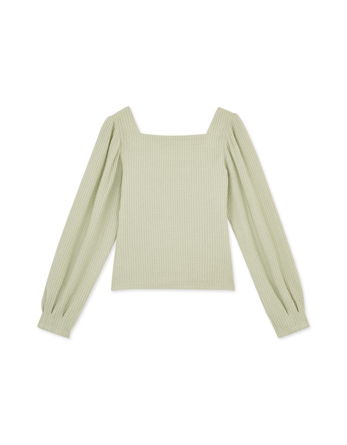 Square Neck Wool Puff Sleeve Top