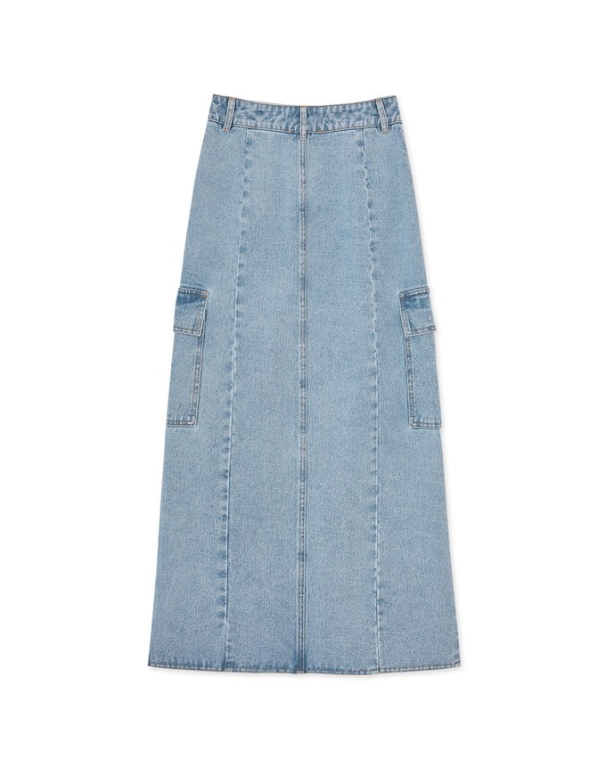 Workwear Front Slit Denim Maxi Skirt