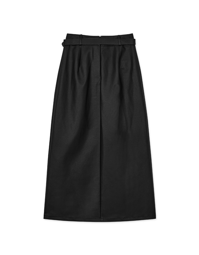 Leather Front Slit Maxi Skirt (With Belt)