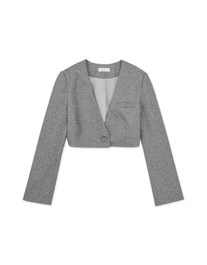 Herringbone Single-Button Blazer (With Shoulder Pads)