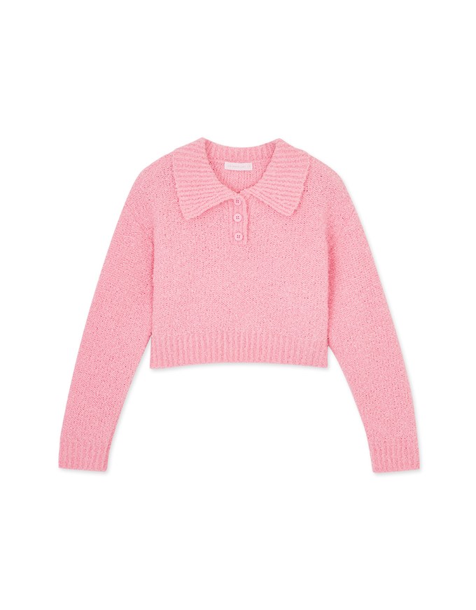 Open Collar Teddy Knitted Top