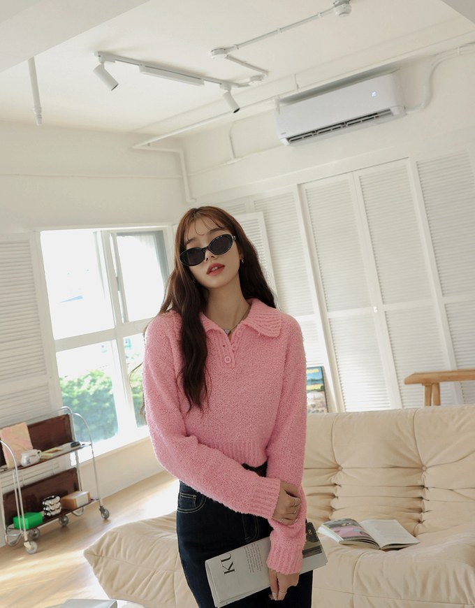 Open Collar Teddy Knitted Top
