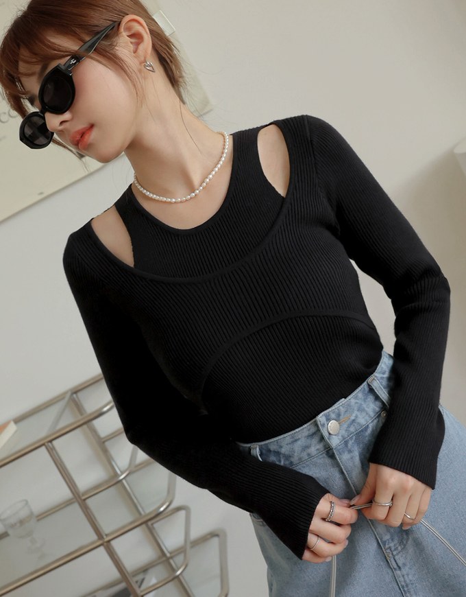 Hollow Ribbed Two-piece Top