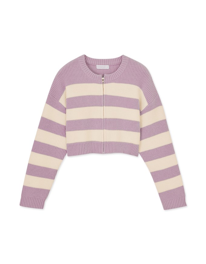 Pink Striped Zipper Knit Top