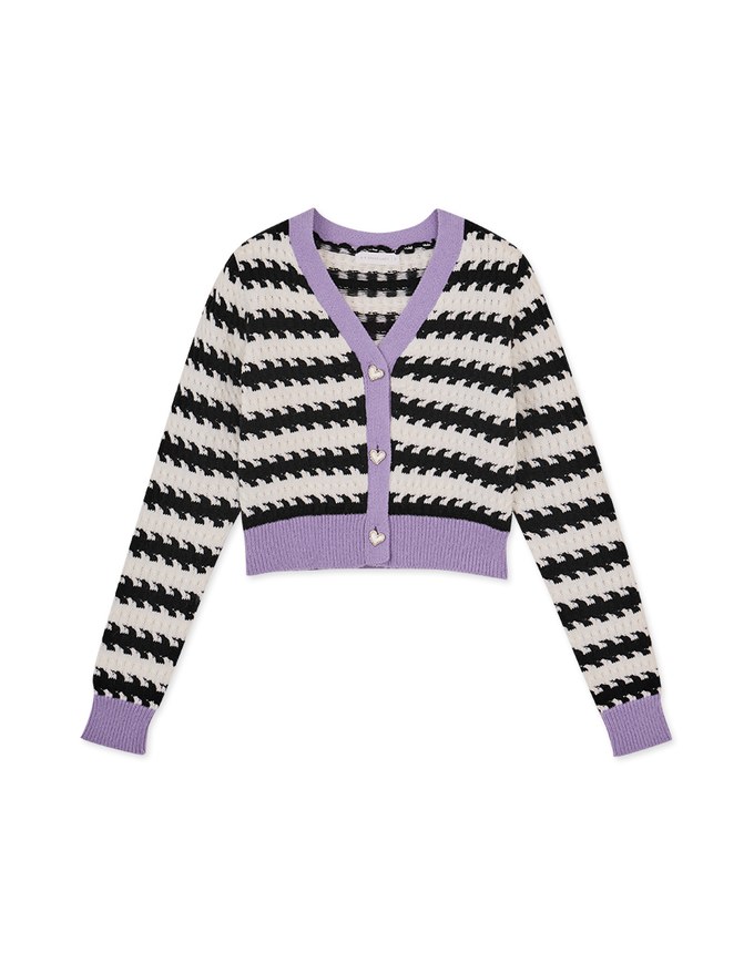 Love Button Striped Color Knitted Top