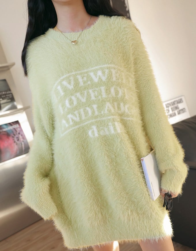 Faux Mink Alphabet Long Knit Sweater