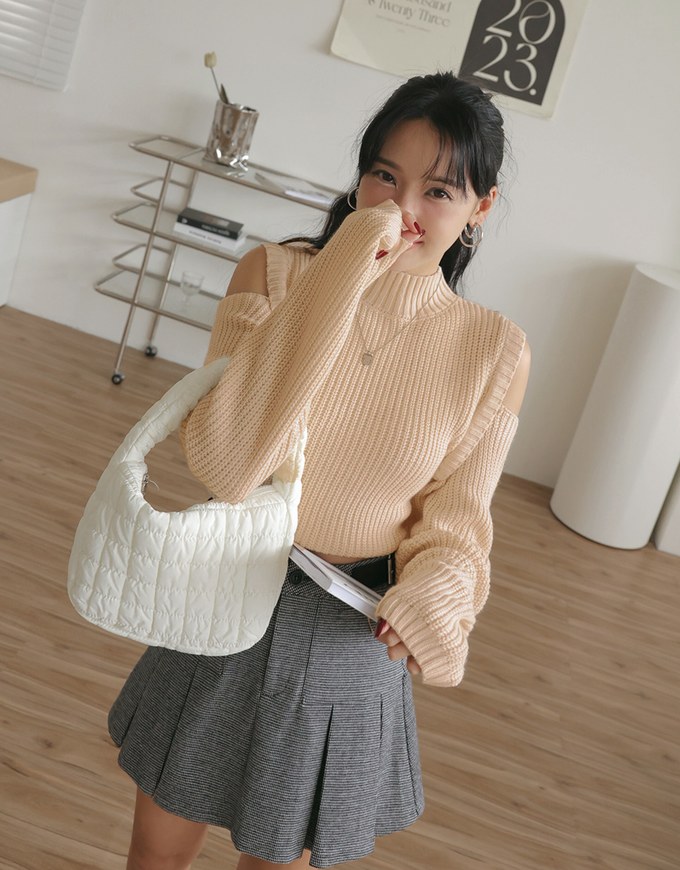 Stand Collar Notched Knitted Sweater