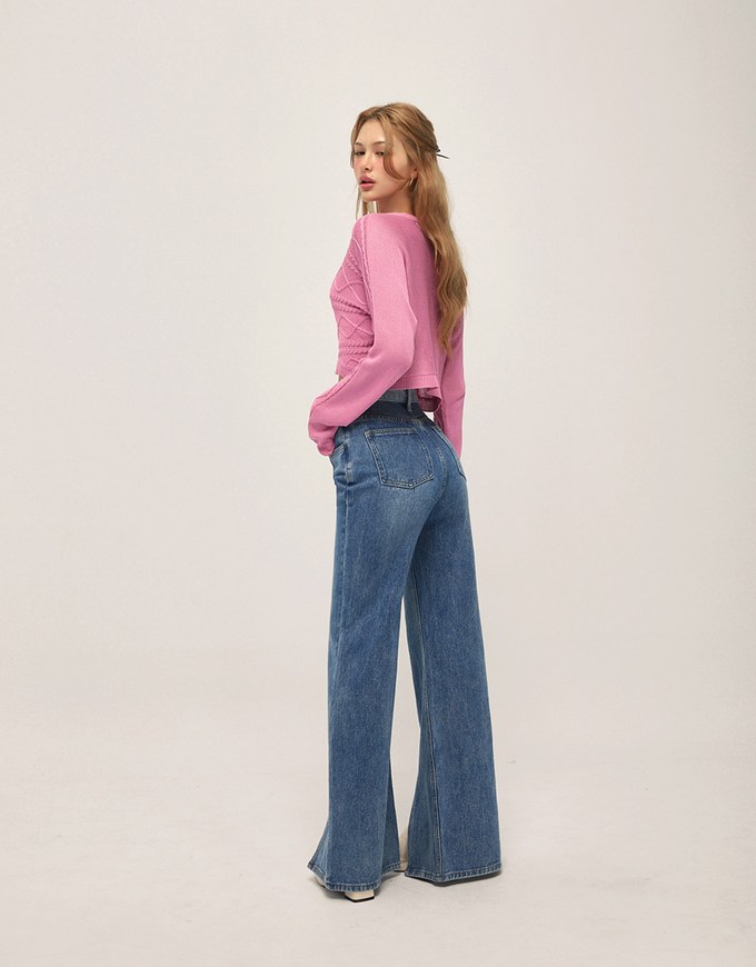 Blue Patchwork Slit Jeans