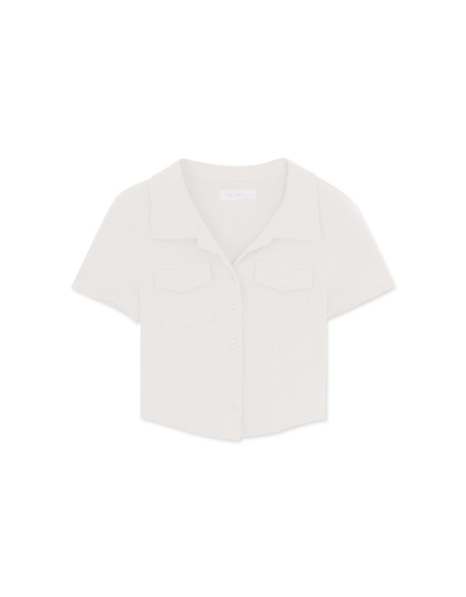 Retro Collared Cinched Waist Short Sleeve Shirt