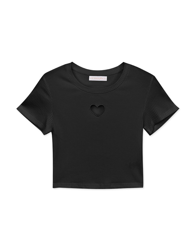 Front Hollw Heart Shape Round Neck Top