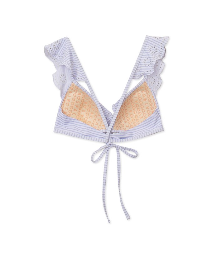 【PUSH IN】Striped Sweet Embroidered Back Tie Strap Bikini