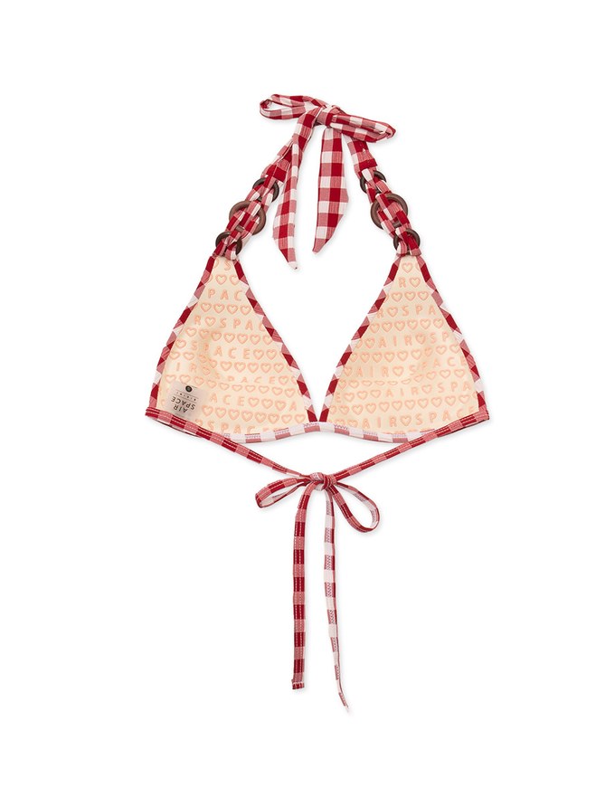 【PUSH UP】Wrinkled Colorful Plaid Single Tie Strap Bikini