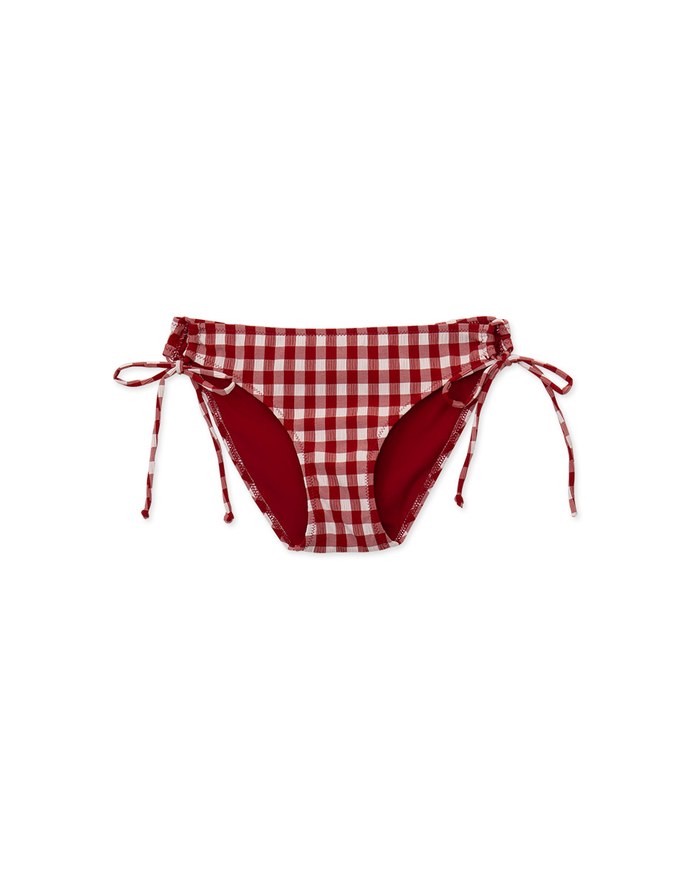 Wrinkled Colorful Plaid Side Tie Strap Bikini Bottom