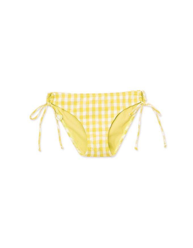 Wrinkled Colorful Plaid Side Tie Strap Bikini Bottom