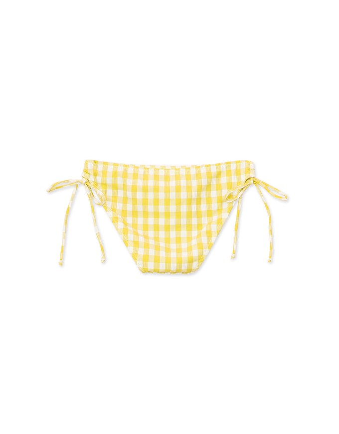 Wrinkled Colorful Plaid Side Tie Strap Bikini Bottom