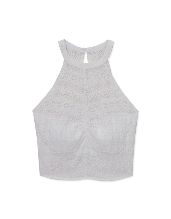 Sheer Embroidered Halter Padded Tank Top