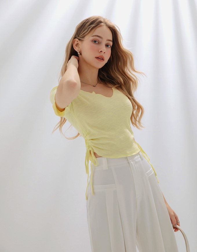 Ruffled Drawstring Side Top