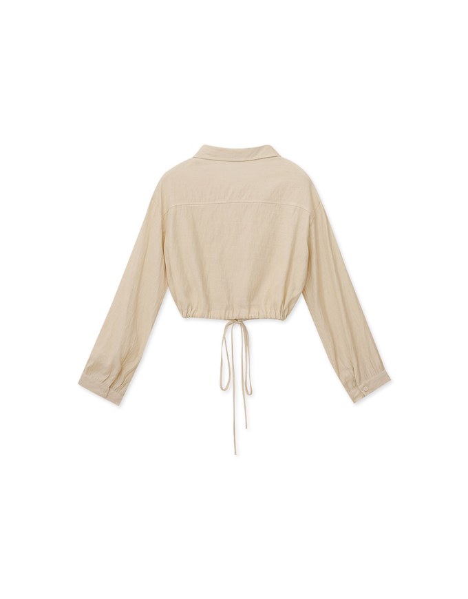 Sheer Drawstring Open Collar Blouse