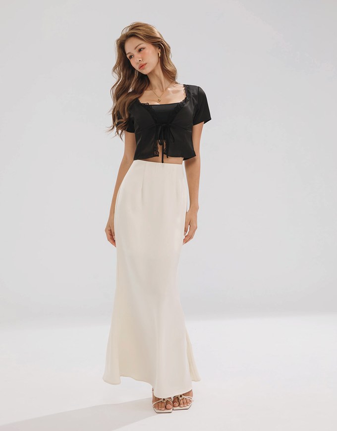 Romantic Lace Satin Tie Top