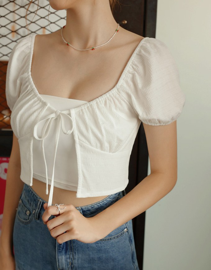 Sheer Textured Tie Front Top