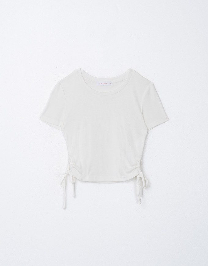 Ribbed Side Tie Crew Neck Top