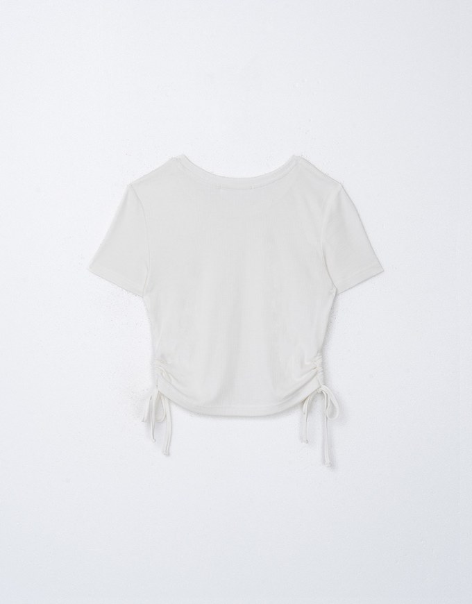 Ribbed Side Tie Crew Neck Top