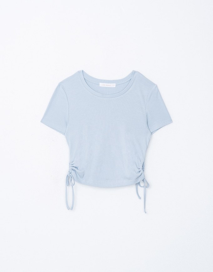 Ribbed Side Tie Crew Neck Top