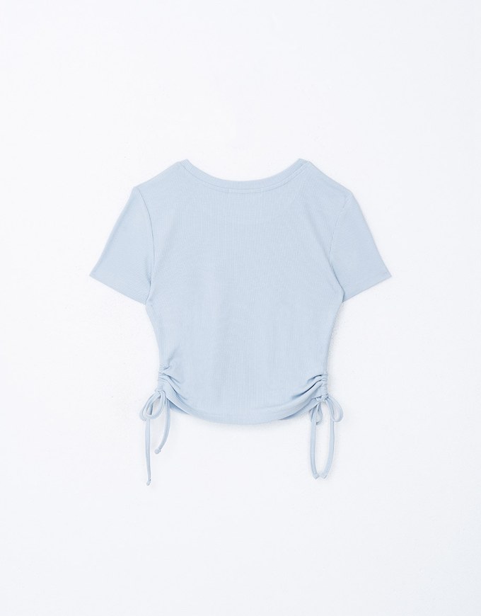 Ribbed Side Tie Crew Neck Top