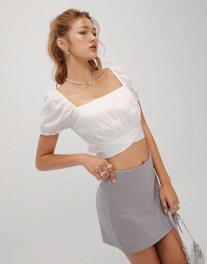 Square Neck Ruffle Sleeve Tie Top