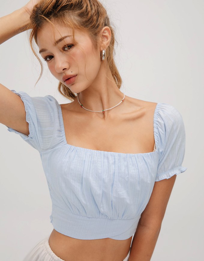 Square Neck Ruffle Sleeve Tie Top