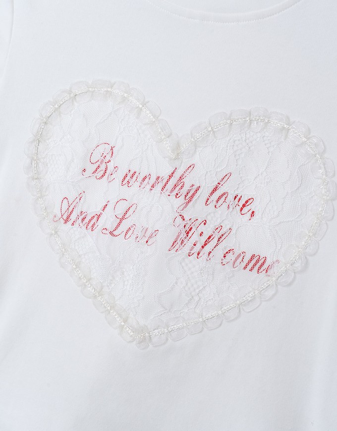 Lace Trim Heart Letter Tee