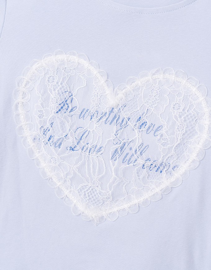 Lace Trim Heart Letter Tee