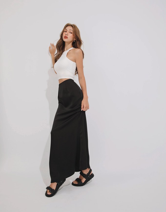 Soft Matte Satin Flare Long Skirt