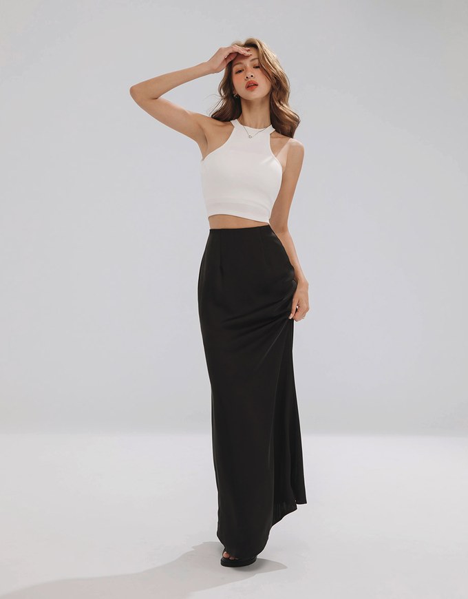 Soft Matte Satin Flare Long Skirt